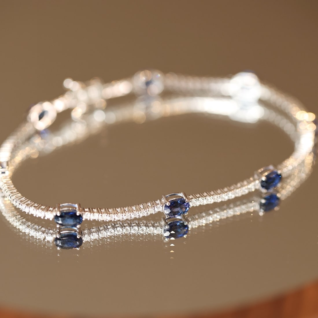 14k Gold 3.77 Ctw Natural Sapphire & Diamond Bracelet - 4
