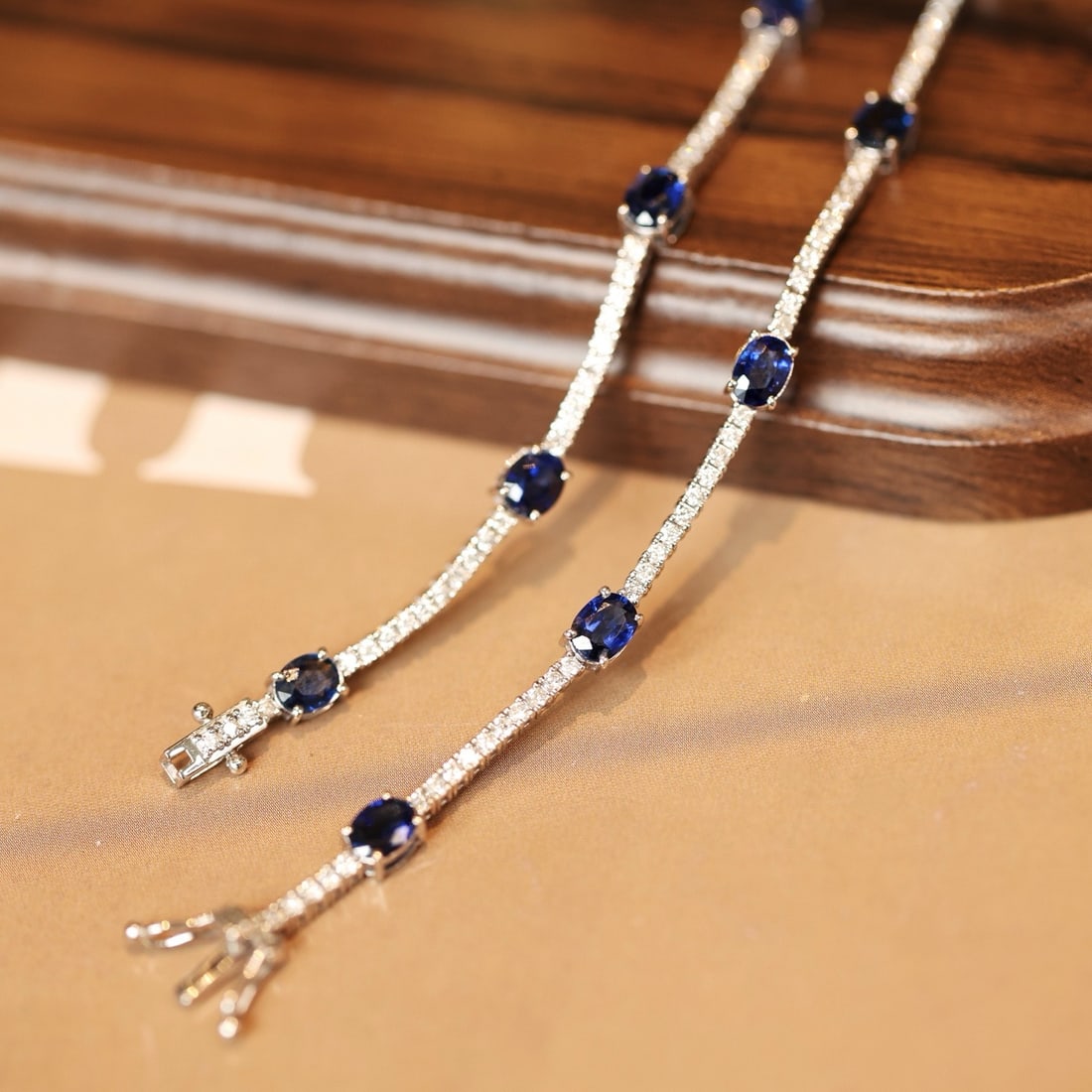 14k Gold 3.77 Ctw Natural Sapphire & Diamond Bracelet - 5