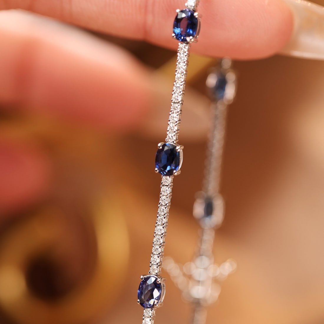 14k Gold 3.77 Ctw Natural Sapphire & Diamond Bracelet - 6
