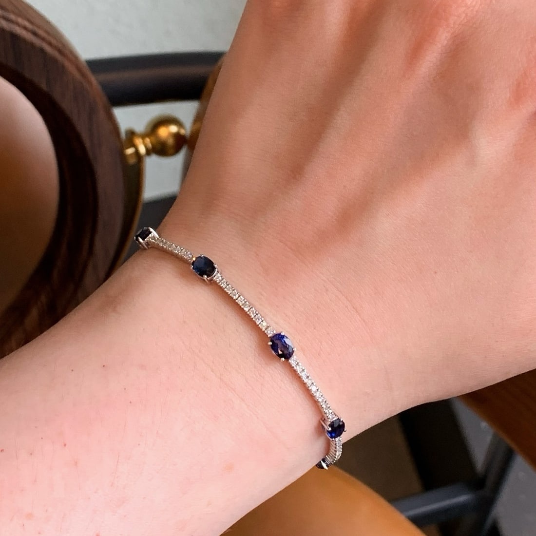 14k Gold 3.77 Ctw Natural Sapphire & Diamond Bracelet - 7