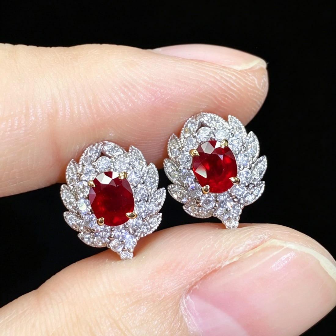 14k Gold 1.50 Ctw Vivid Red Natural Ruby & Diamond Earrings - 2