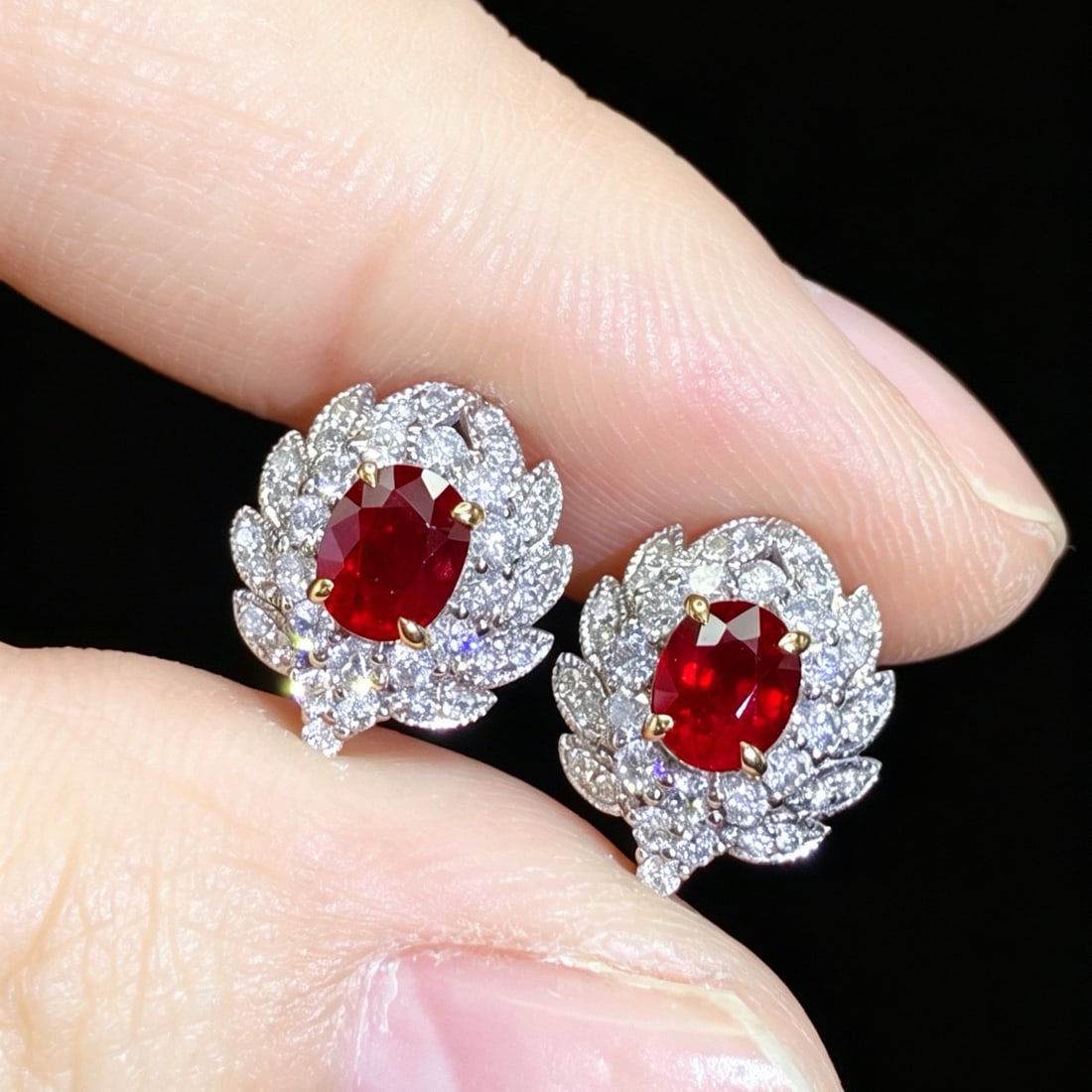 14k Gold 1.50 Ctw Vivid Red Natural Ruby & Diamond Earrings - 3