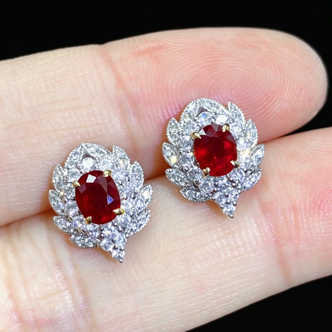 14k Gold 1.50 Ctw Vivid Red Natural Ruby & Diamond Earrings - 4