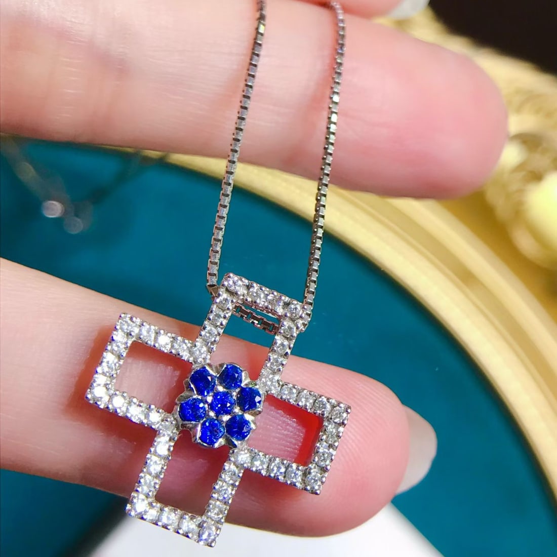 14k Gold 0.49 Ctw Natural Sapphire & Diamond Necklace - 2