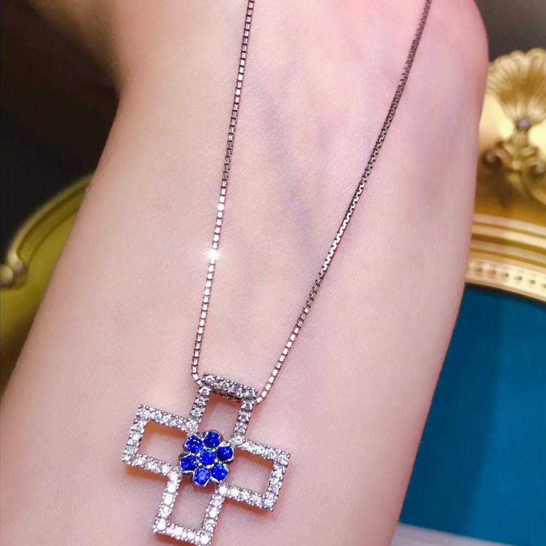 14k Gold 0.49 Ctw Natural Sapphire & Diamond Necklace - 3