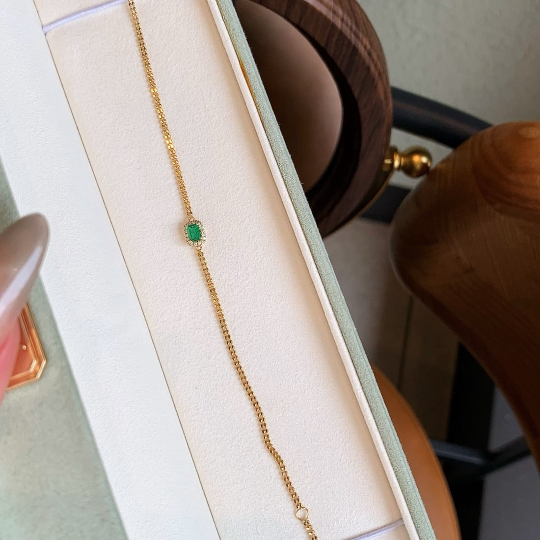 14k Gold 0.23 Ctw Natural Emerald & Diamond Bracelet - 7