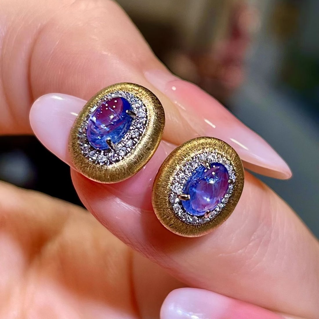 14k Gold 1.79 Ctw Natural Sapphire & Diamond Earrings - 2