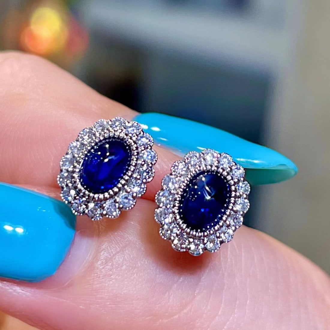 14k Gold 1.53 Ctw Natural Sapphire & Diamond Earrings - 2