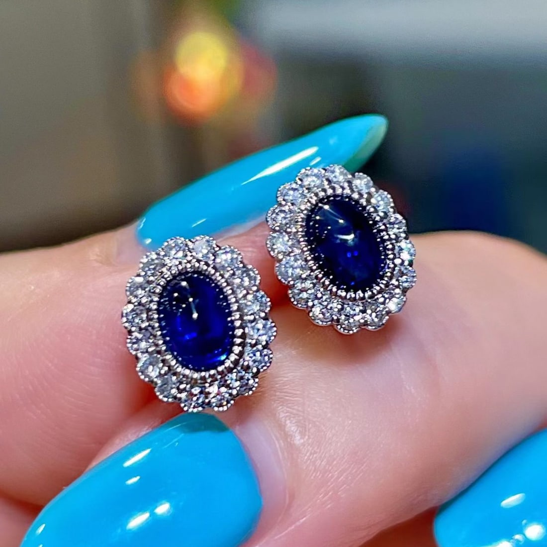 14k Gold 1.53 Ctw Natural Sapphire & Diamond Earrings - 3