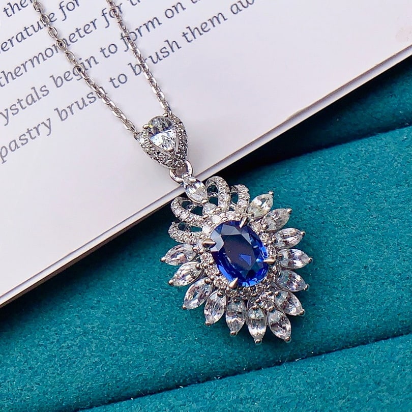 14k Gold 1.32 Ctw Natural Sapphire & Diamond Pendant( Without Chain ): Ref:231170196 // gold content:14k gold // main gemstone:sapphire // shape:oval // carat weight:0. 98ct // color:blue // treatment:natural // // adjacent gemstone 2 : diamond // shape:round // carat