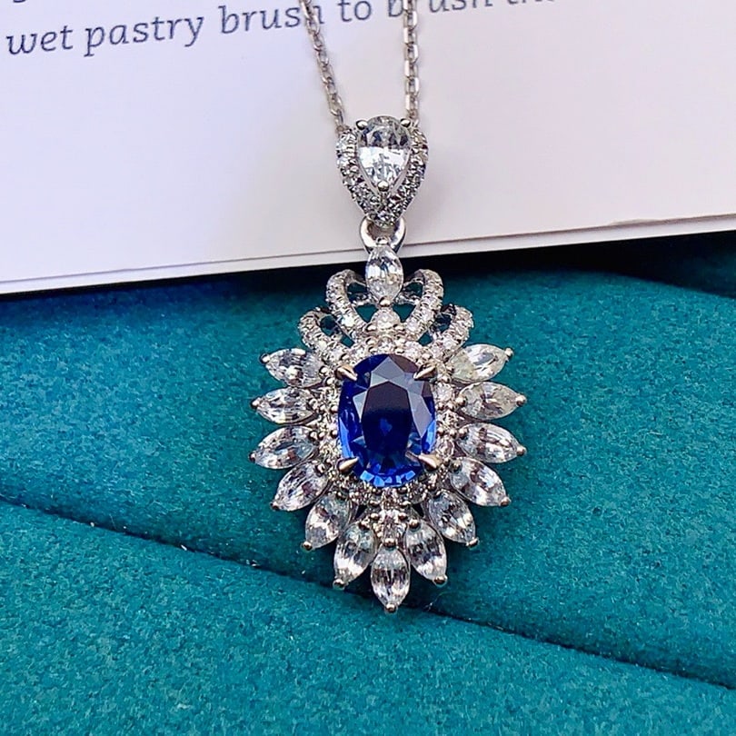 14k Gold 1.32 Ctw Natural Sapphire & Diamond Pendant( Without Chain ) - 2