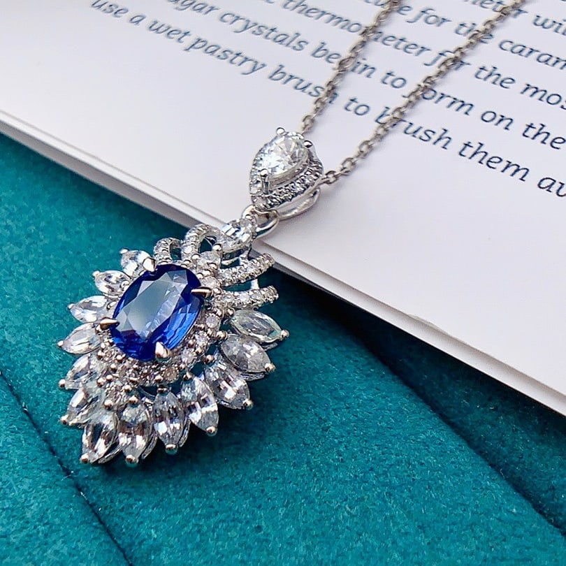 14k Gold 1.32 Ctw Natural Sapphire & Diamond Pendant( Without Chain ) - 3