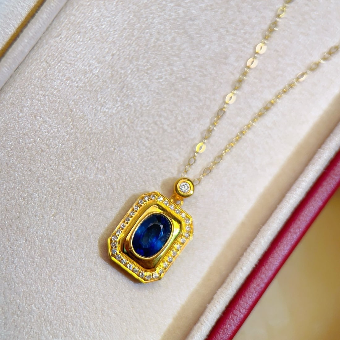 14k Gold 0.9 Ct Natural Sapphire & Diamond Pendant( Without Chain ) - 2