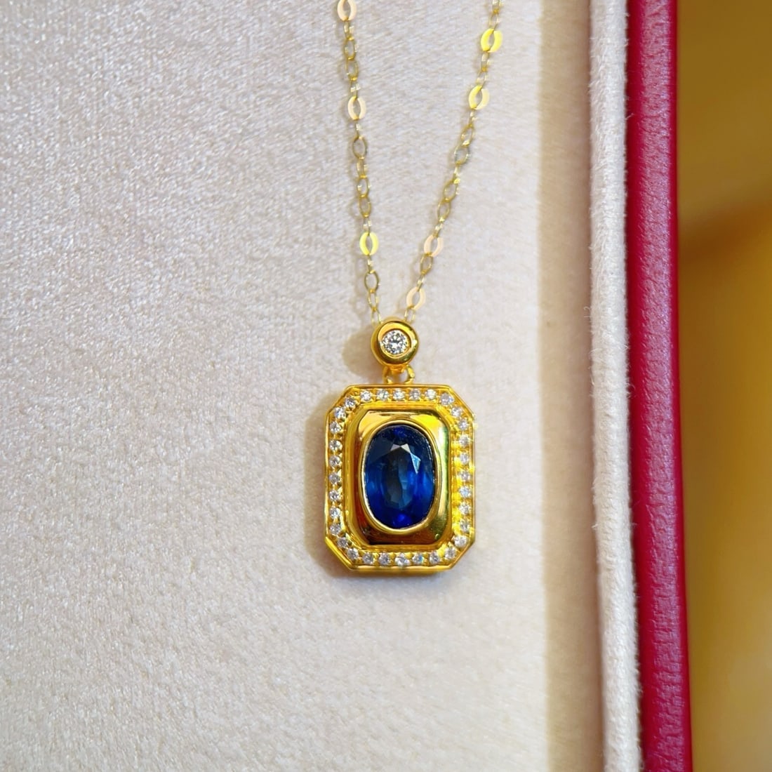 14k Gold 0.9 Ct Natural Sapphire & Diamond Pendant( Without Chain ) - 3