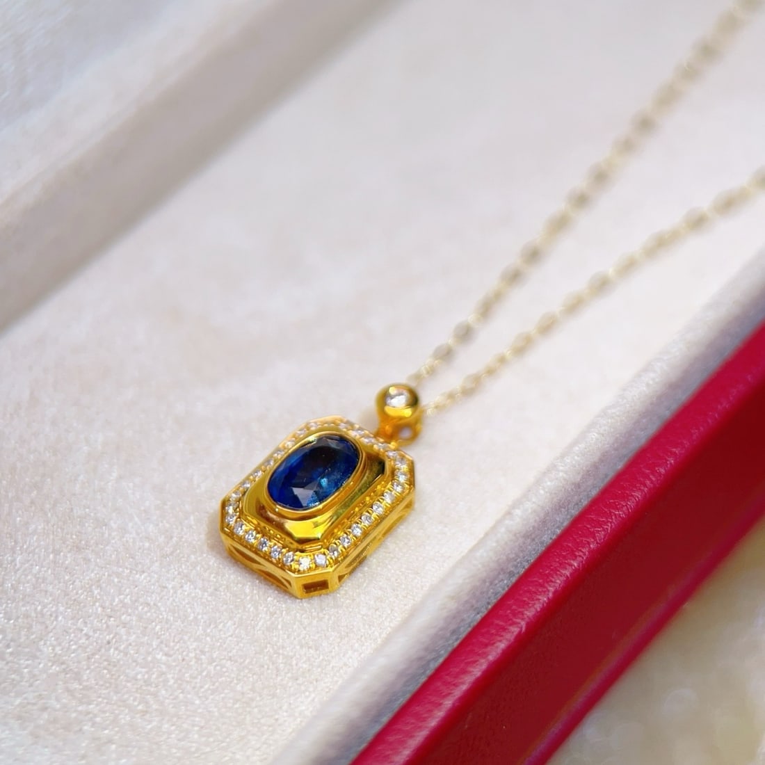 14k Gold 0.9 Ct Natural Sapphire & Diamond Pendant( Without Chain ) - 4