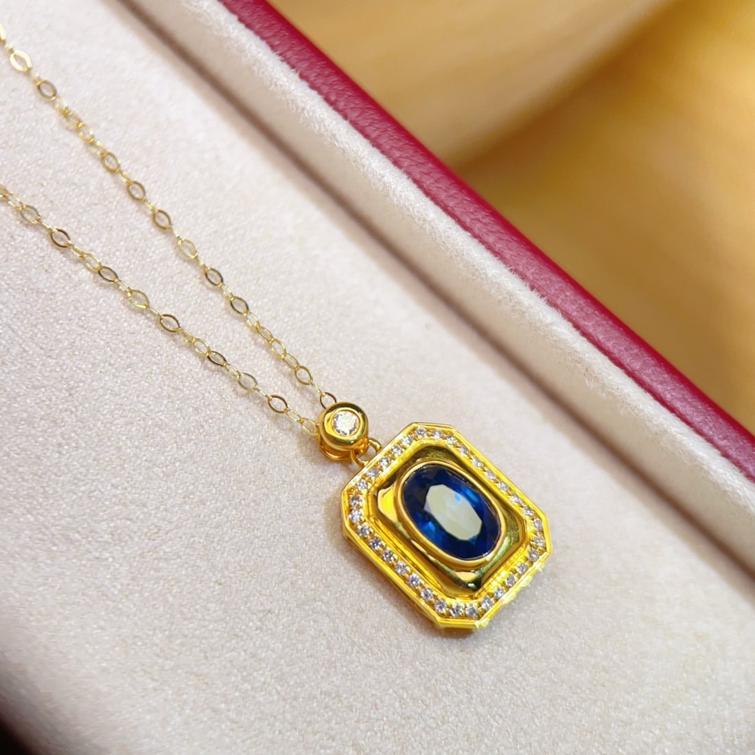 14k Gold 0.9 Ct Natural Sapphire & Diamond Pendant( Without Chain ) - 5