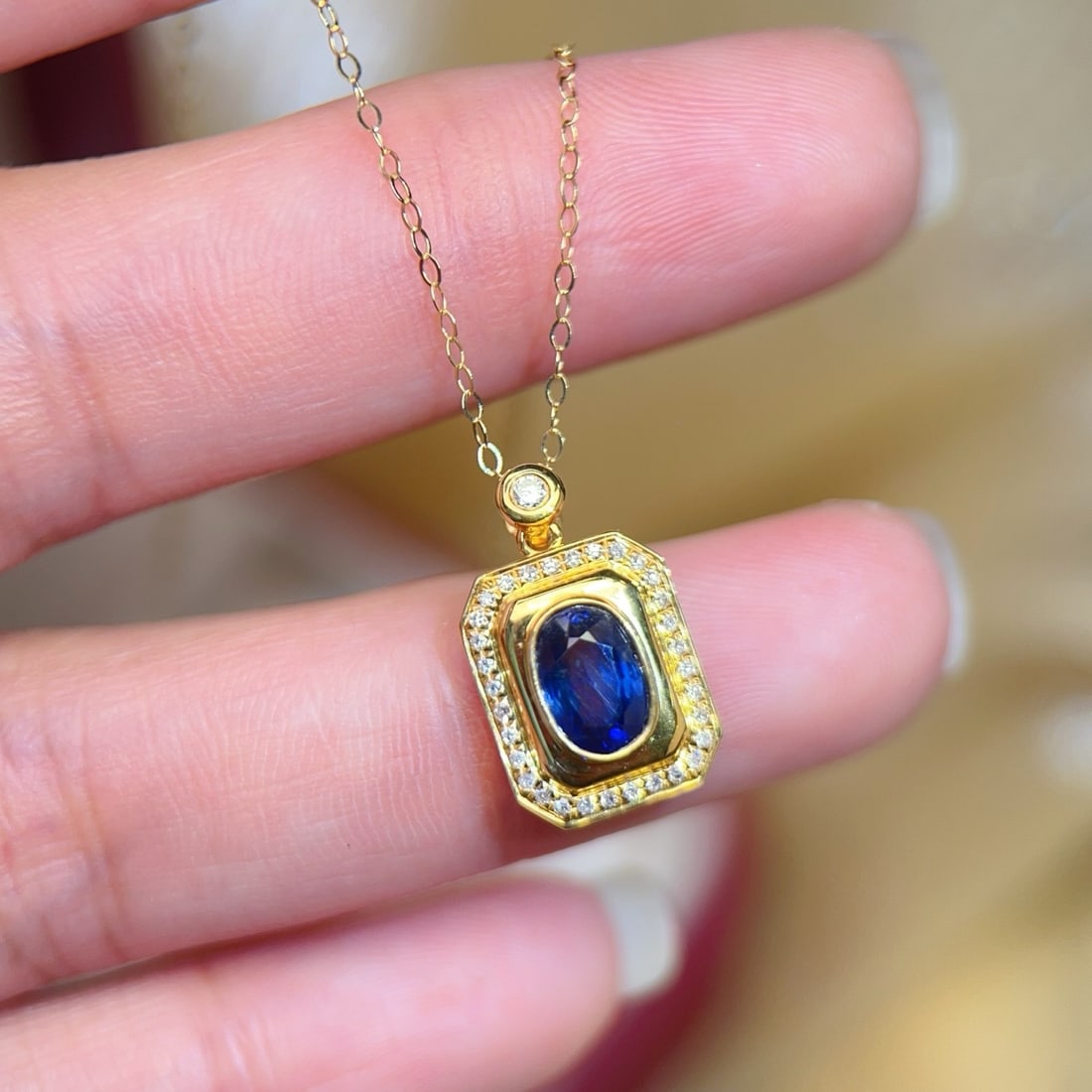 14k Gold 0.9 Ct Natural Sapphire & Diamond Pendant( Without Chain ) - 6