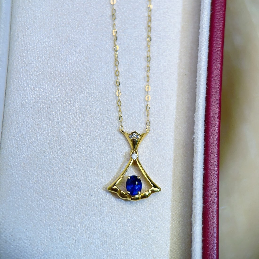 14k Gold 0.45 Ct Natural Sapphire & Diamond Necklace - 2