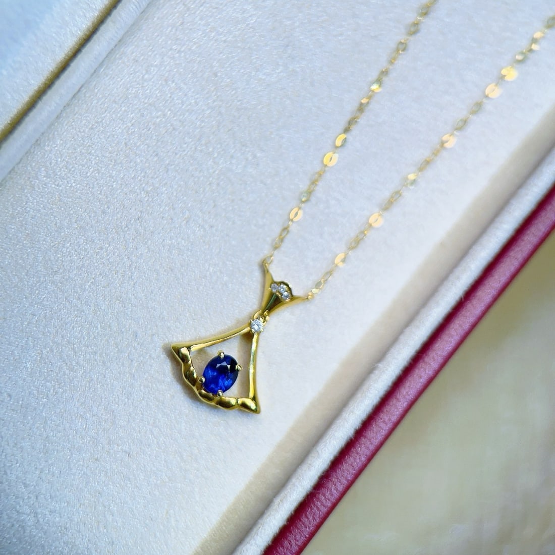 14k Gold 0.45 Ct Natural Sapphire & Diamond Necklace - 3
