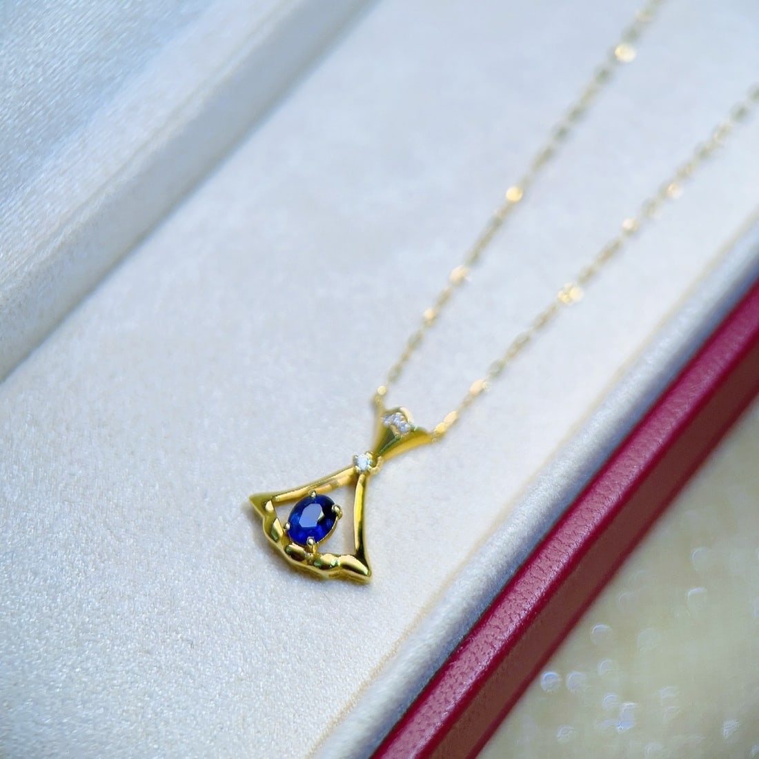 14k Gold 0.45 Ct Natural Sapphire & Diamond Necklace - 4