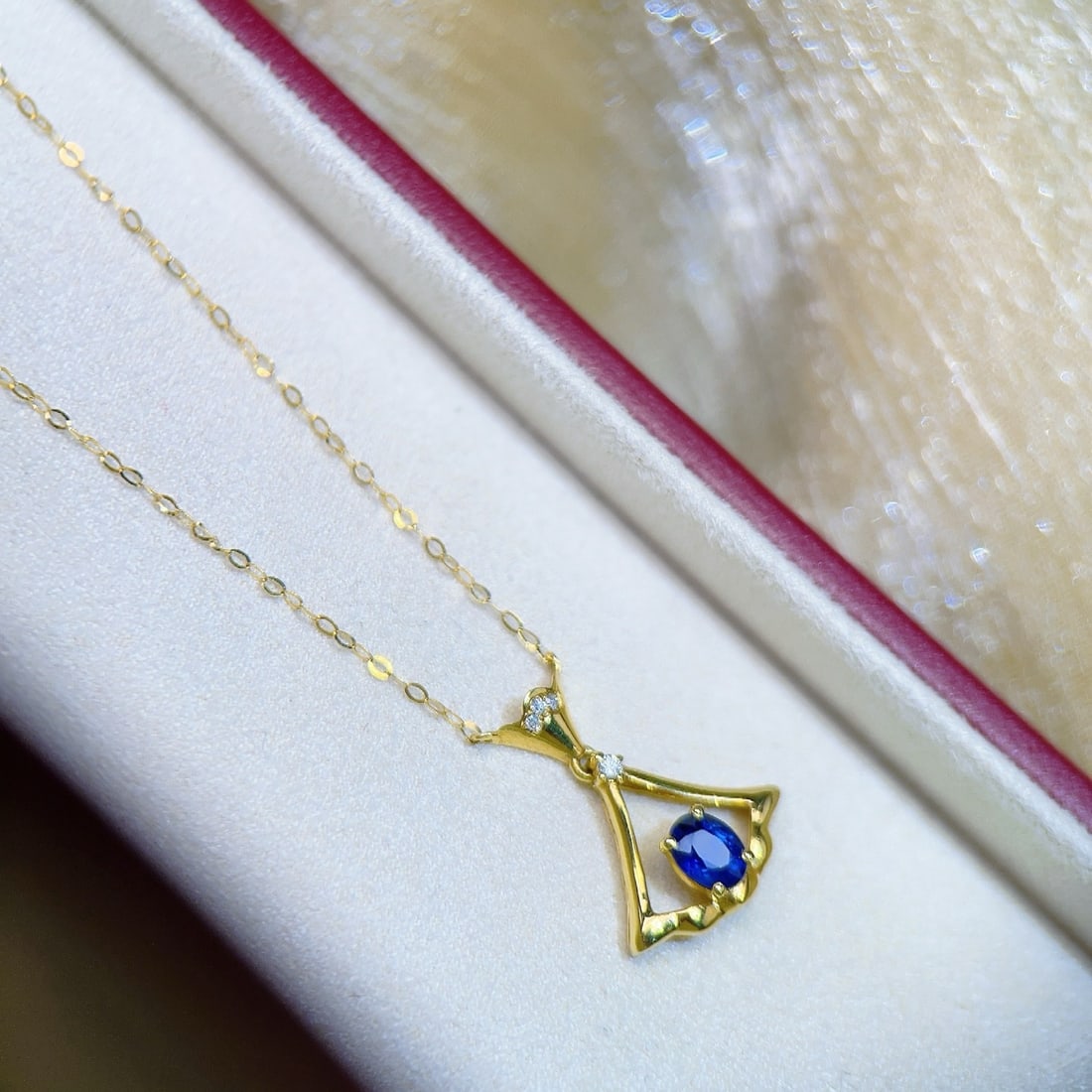 14k Gold 0.45 Ct Natural Sapphire & Diamond Necklace - 5