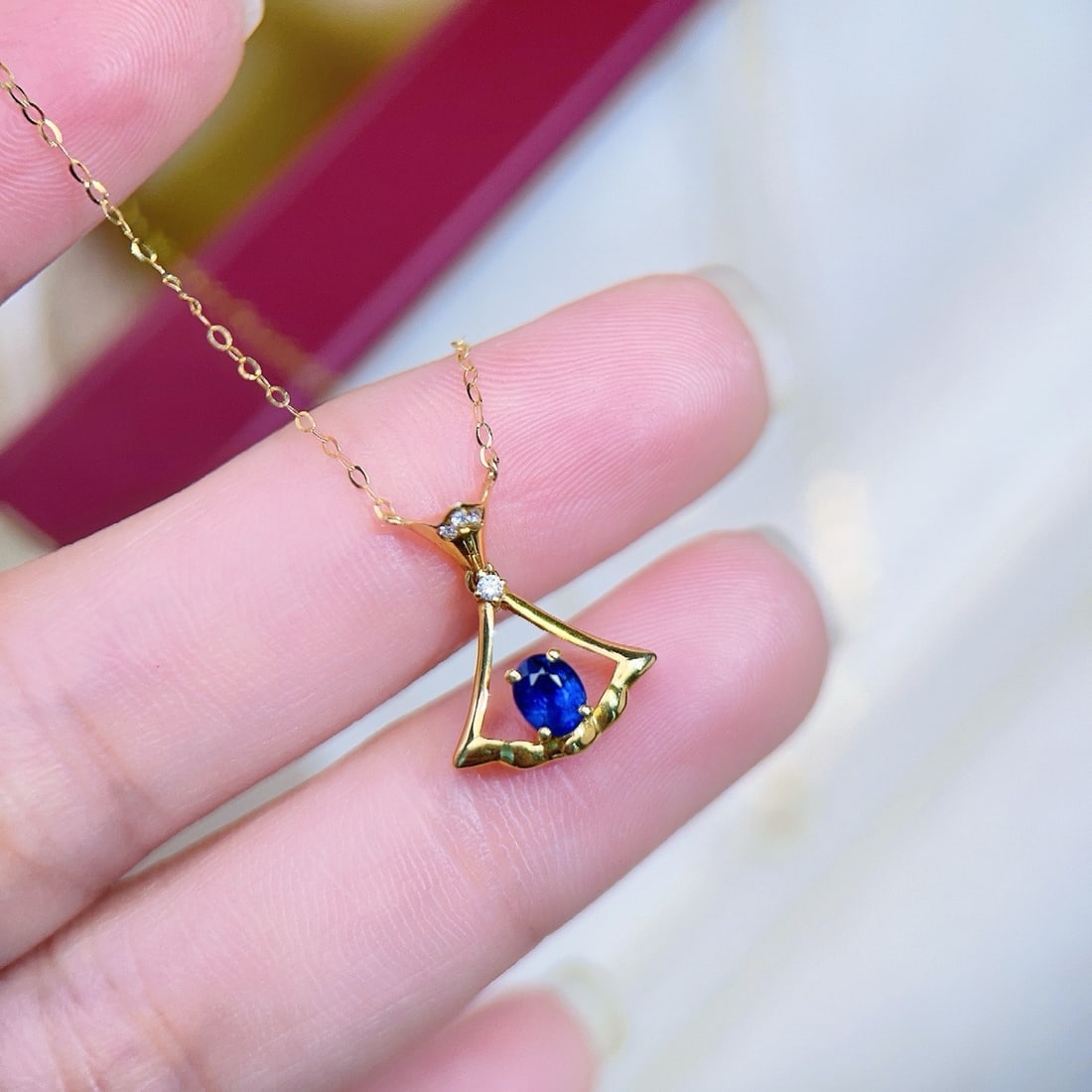 14k Gold 0.45 Ct Natural Sapphire & Diamond Necklace - 6
