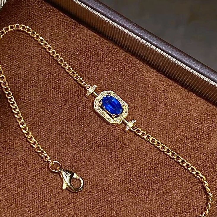 14k Gold 0.63 Ct Natural Sapphire & Diamond Bracelet: Ref:231170203 // gold content:14k gold // main gemstone:sapphire // shape:oval // carat weight:0. 63ct // color:blue // treatment:natural // // adjacent gemstone 2 : diamond // number of stones:43 //