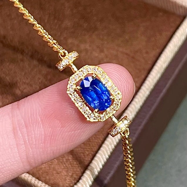 14k Gold 0.63 Ct Natural Sapphire & Diamond Bracelet - 2