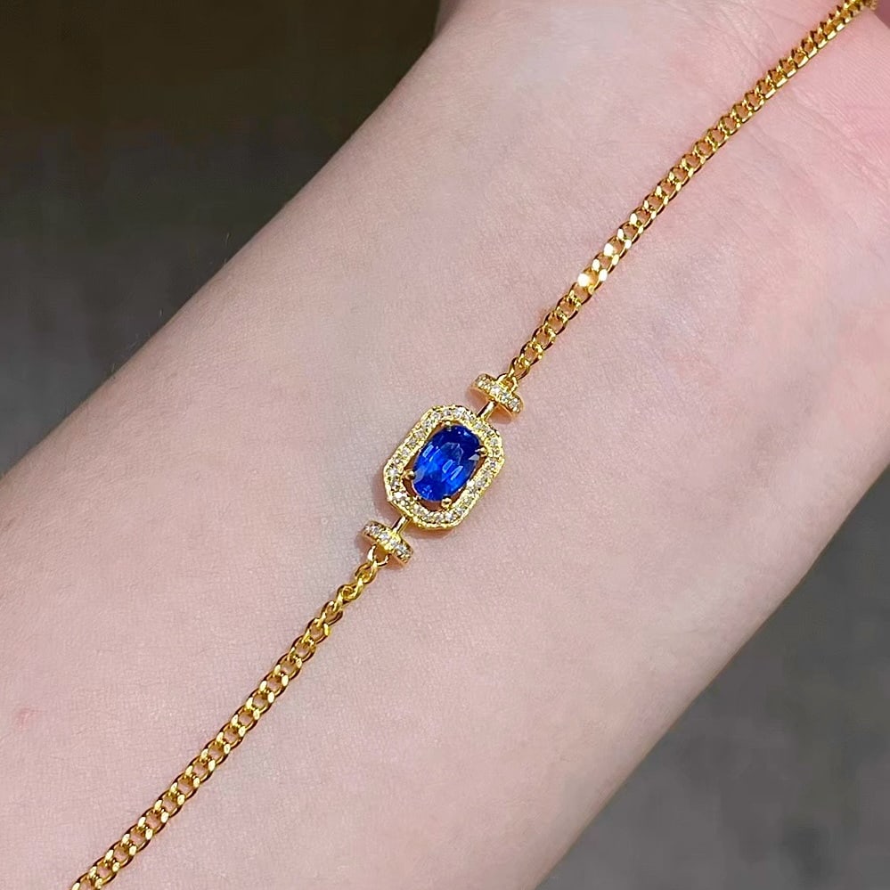 14k Gold 0.63 Ct Natural Sapphire & Diamond Bracelet - 3
