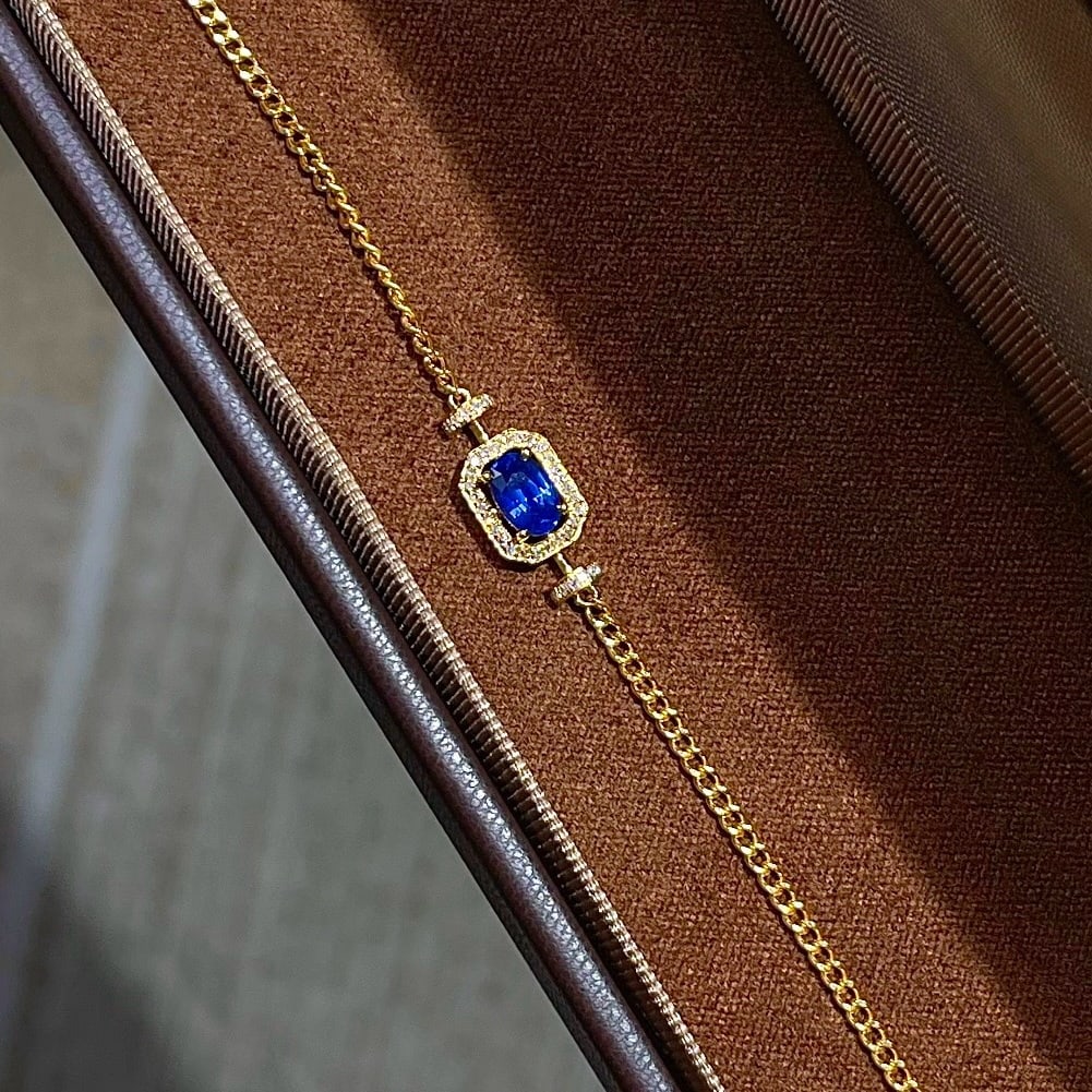 14k Gold 0.63 Ct Natural Sapphire & Diamond Bracelet - 5