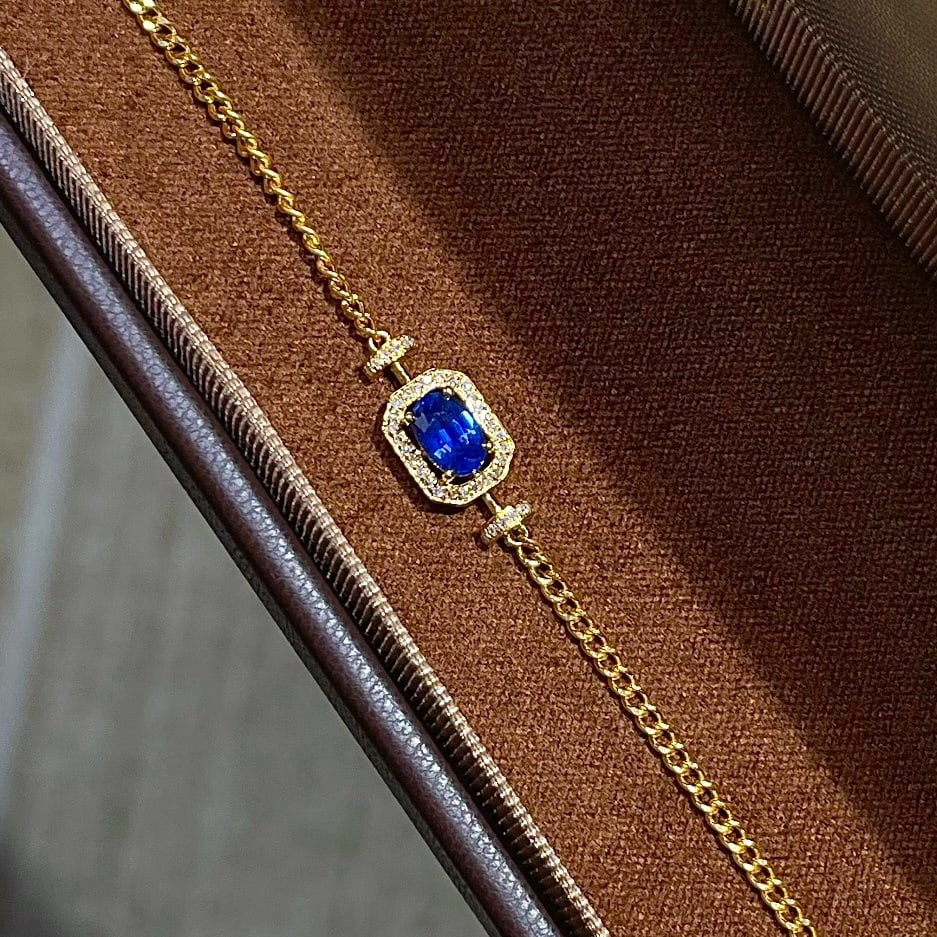 14k Gold 0.63 Ct Natural Sapphire & Diamond Bracelet - 6