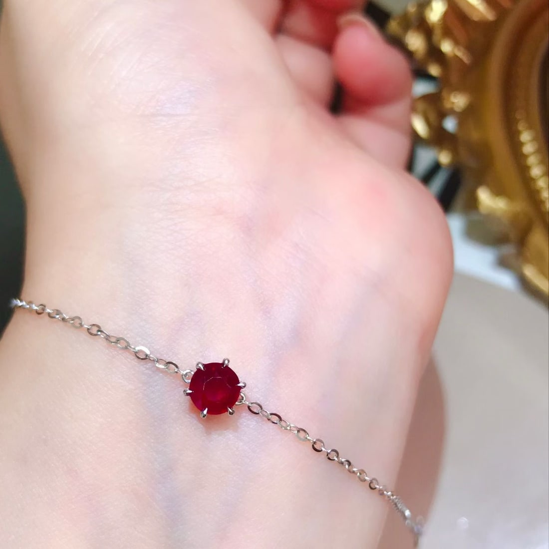 14k Gold 0.7 Ct Natural Ruby Bracelet - 4
