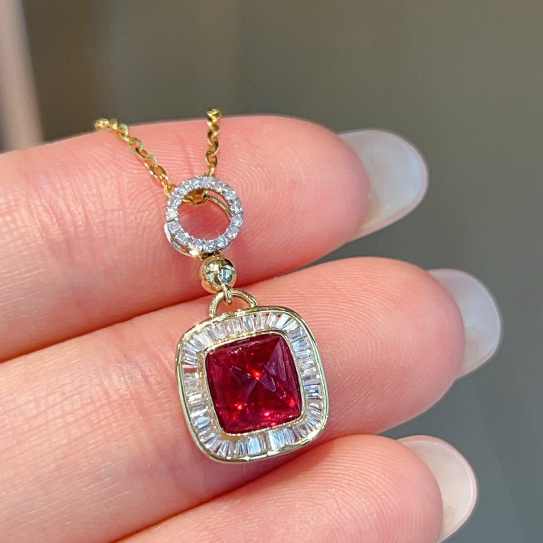 14k Gold 1.3 Ct Natural Spinel & Diamond Pendant( Without Chain ) - 2