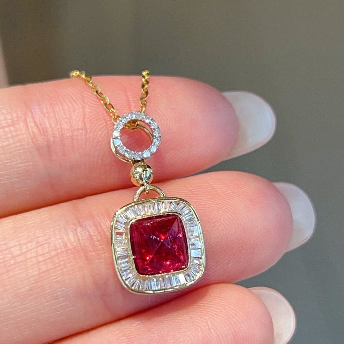 14k Gold 1.3 Ct Natural Spinel & Diamond Pendant( Without Chain ) - 3