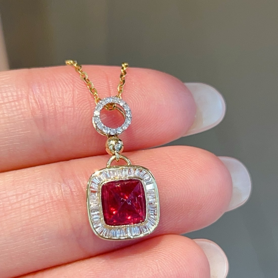 14k Gold 1.3 Ct Natural Spinel & Diamond Pendant( Without Chain ) - 4