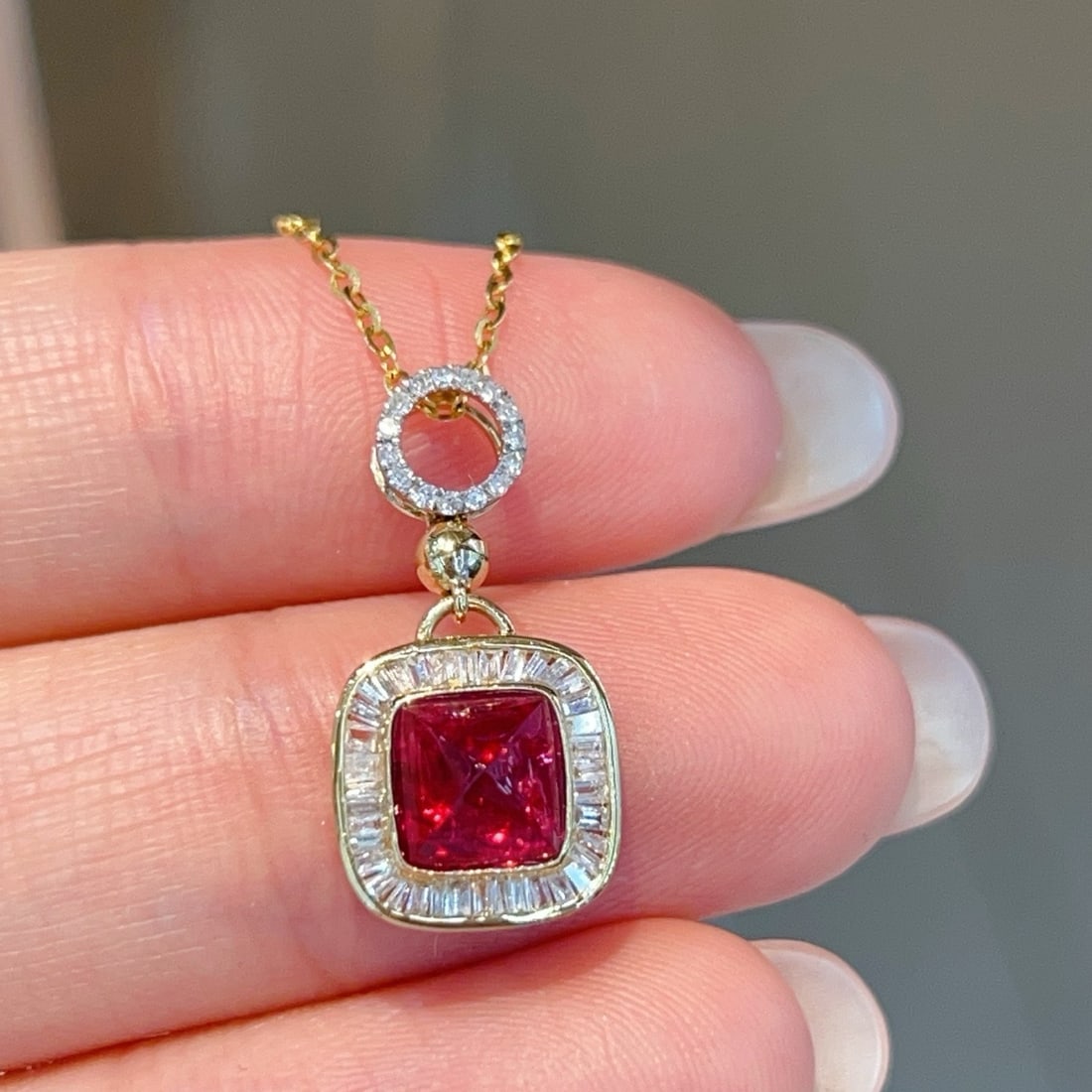 14k Gold 1.3 Ct Natural Spinel & Diamond Pendant( Without Chain ) - 5