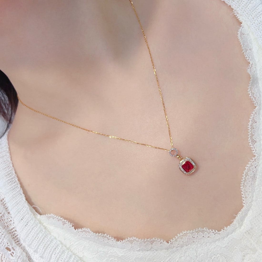 14k Gold 1.3 Ct Natural Spinel & Diamond Pendant( Without Chain ) - 6