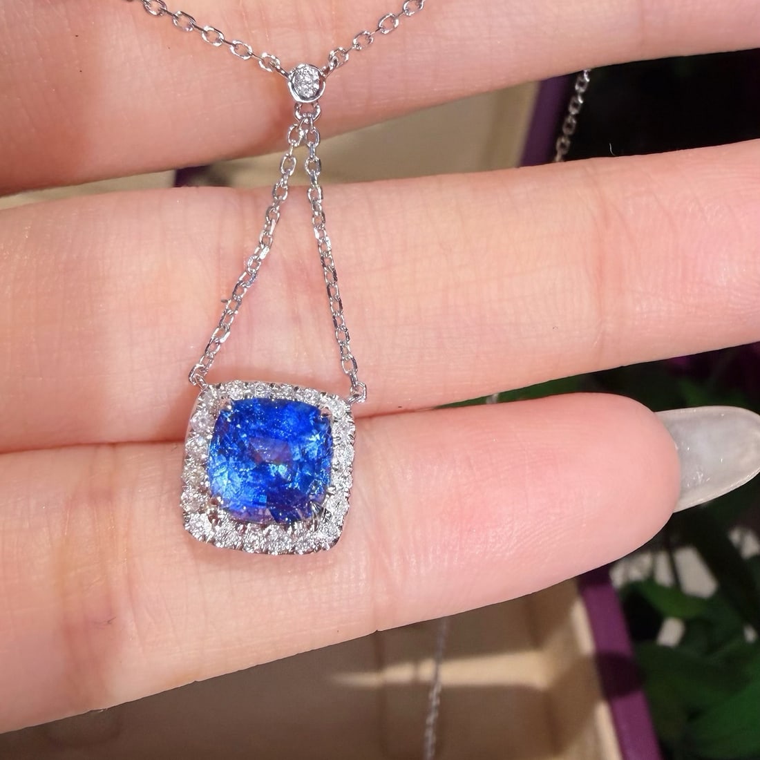 14k Gold 1.55 Ct Natural Sapphire & Diamond Necklace - 3