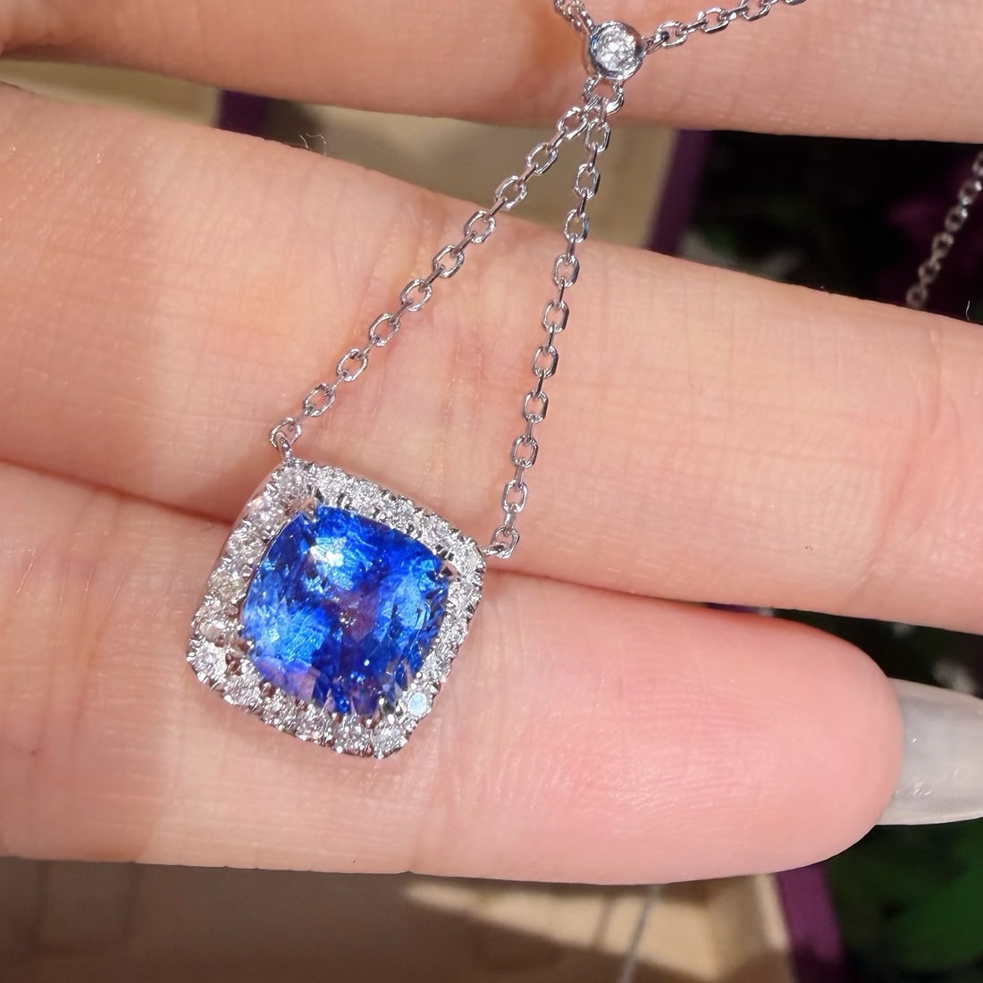 14k Gold 1.55 Ct Natural Sapphire & Diamond Necklace - 5