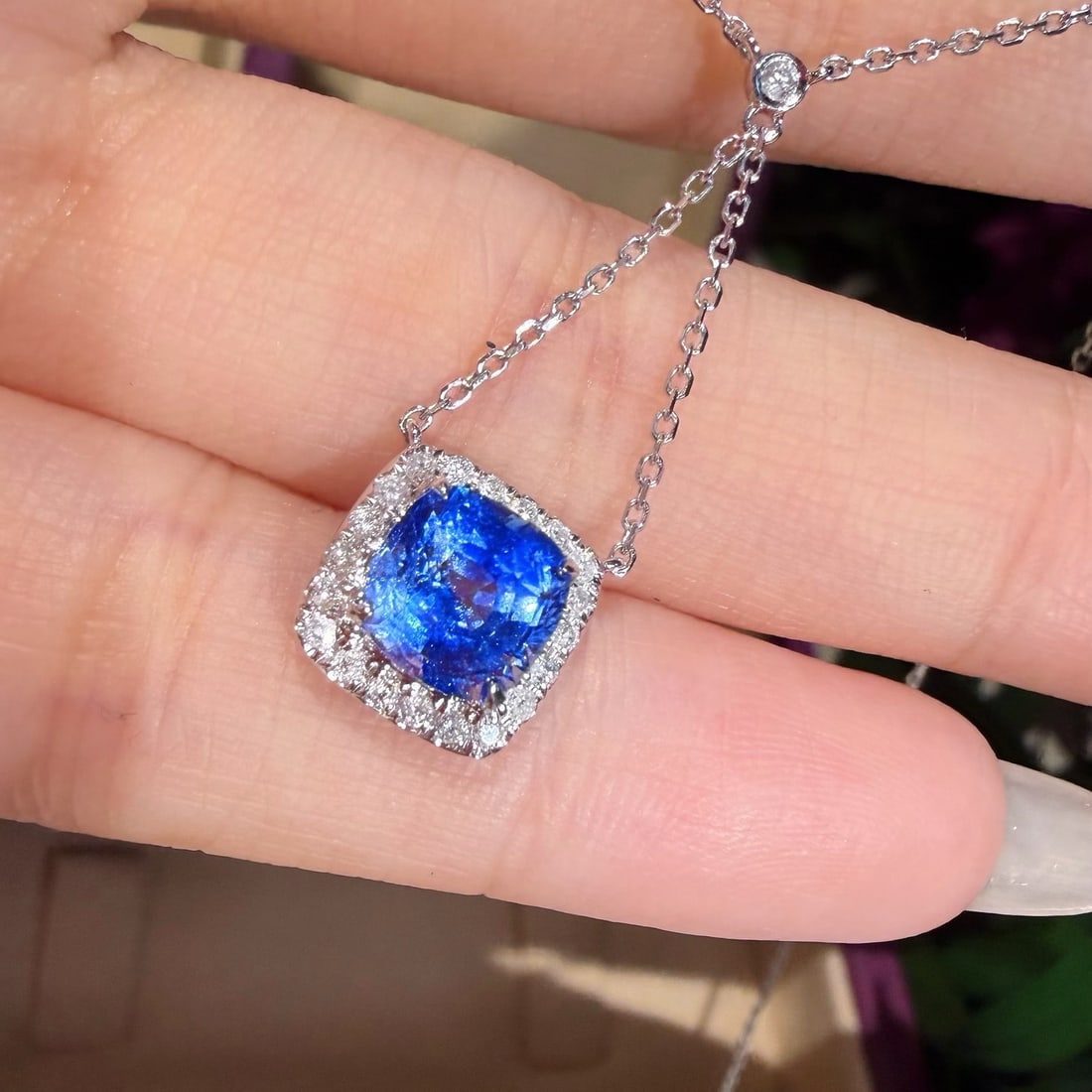 14k Gold 1.55 Ct Natural Sapphire & Diamond Necklace - 6