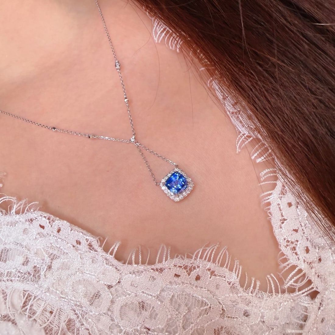 14k Gold 1.55 Ct Natural Sapphire & Diamond Necklace - 7