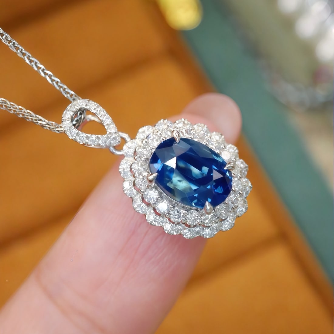 14k Gold 2.36 Ctw Natural Sapphire & Diamond Pendant( Without Chain ) - 2