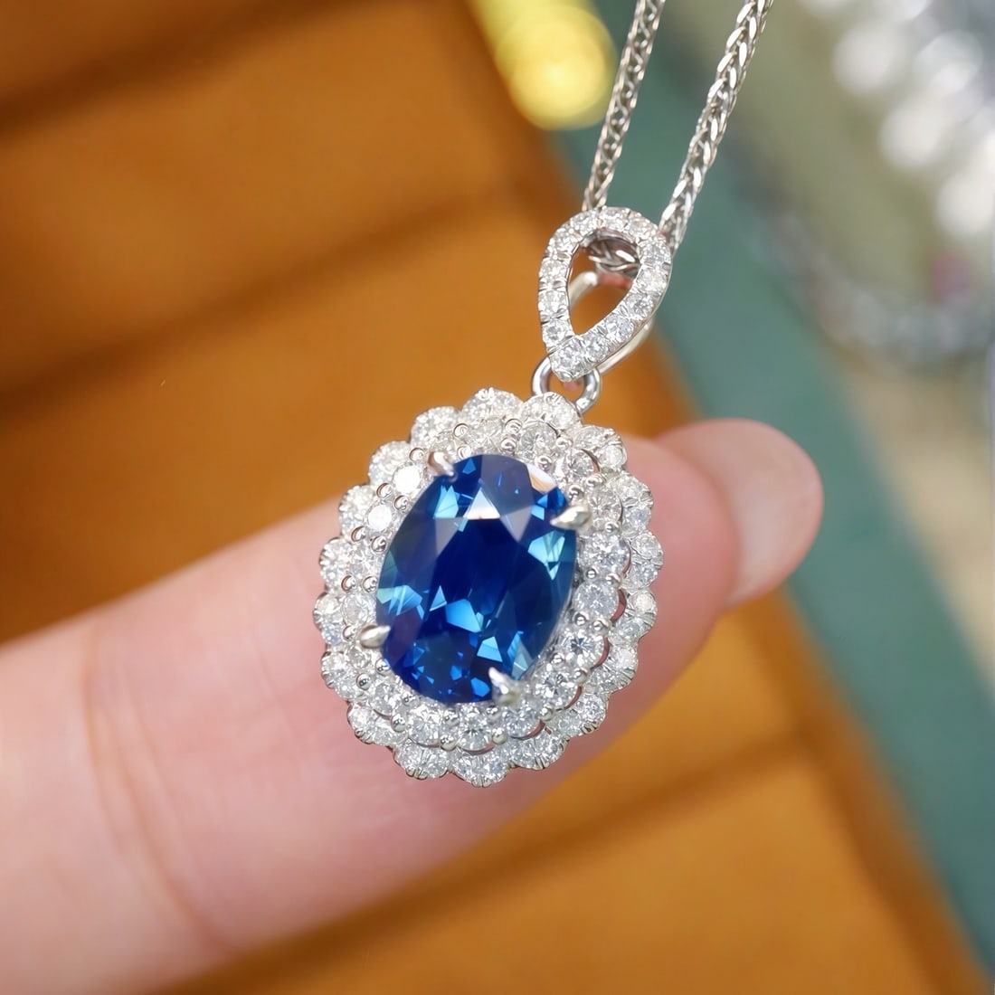 14k Gold 2.36 Ctw Natural Sapphire & Diamond Pendant( Without Chain ) - 3