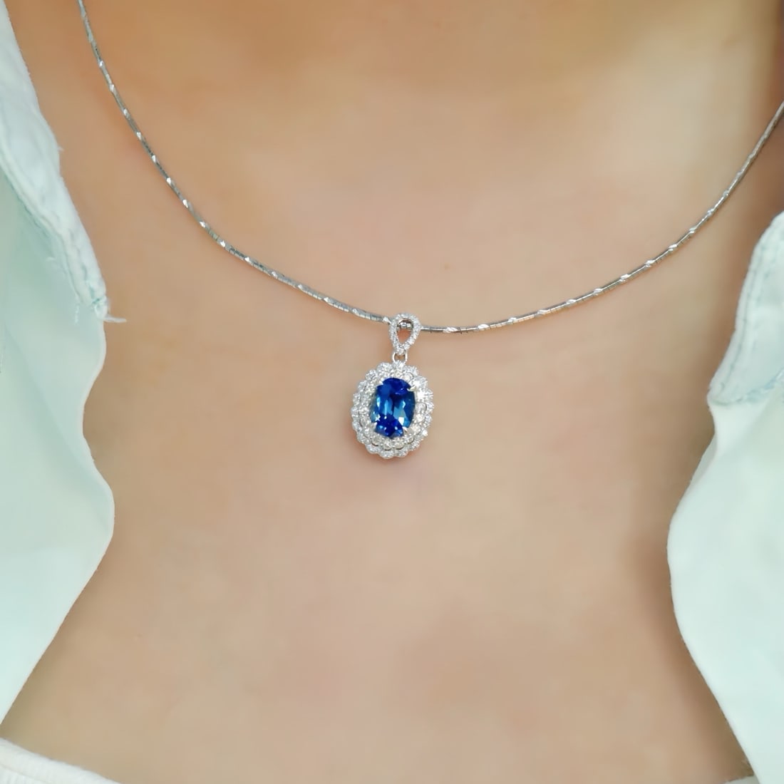 14k Gold 2.36 Ctw Natural Sapphire & Diamond Pendant( Without Chain ) - 5