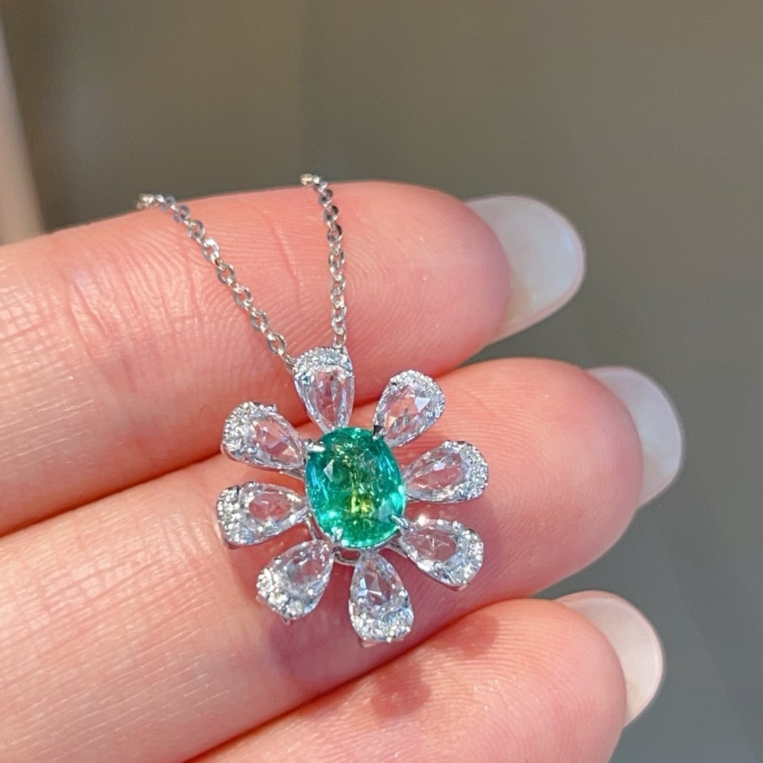 14k Gold 0.8 Ct Natural Paraiba Tourmaline & Diamond & Sapphire Pendant( Without Chain ): Ref:231170218 // gold content:14k gold // main gemstone:paraiba tourmaline // shape:oval // carat weight:0. 8ct // color:green // treatment:natural // // adjacent gemstone 2 : diamond // shape:round