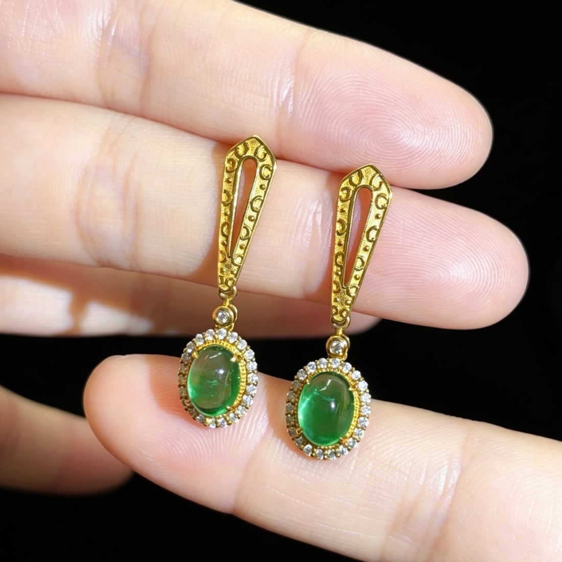 14k Gold 2.89 Ctw Natural Emerald & Diamond Earrings - 2