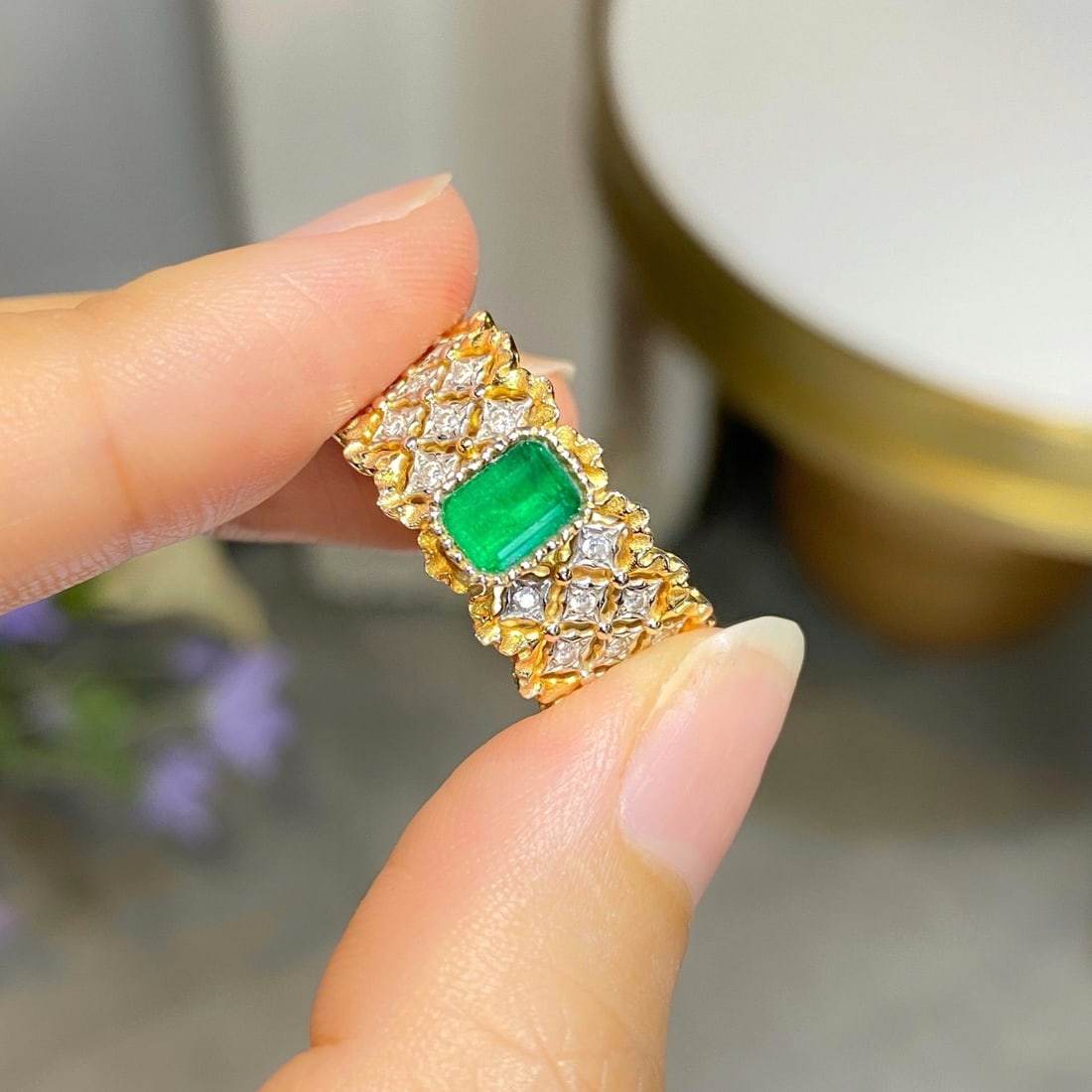 14k Gold 1.27 Ctw Natural Emerald & Diamond Ring - 2