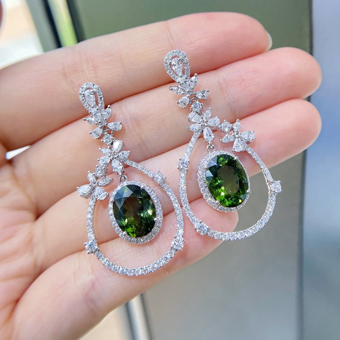 14k Gold 7.75 Ctw Natural Tourmaline & Diamond Earrings - 2