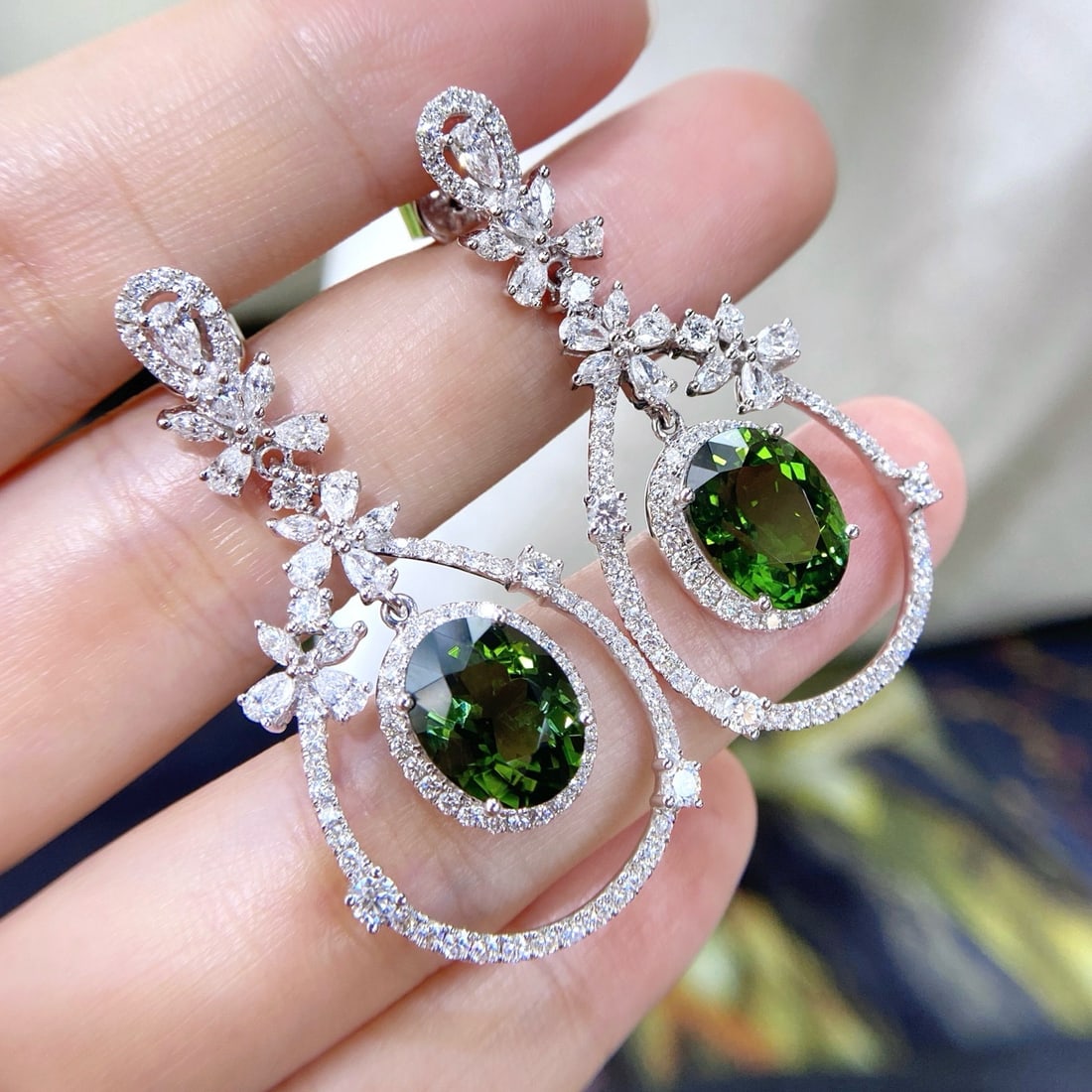 14k Gold 7.75 Ctw Natural Tourmaline & Diamond Earrings - 3