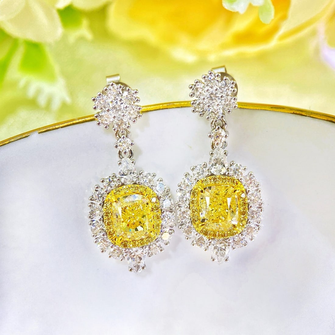 14k Gold 3.38 Ctw Natural Yellow Diamond & Diamond Earrings - 3